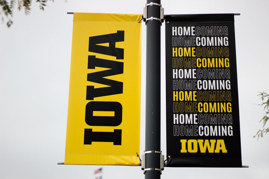 A homecoming banner is seen near the University of Iowa Campus Monday, Oct. 4, 2021. (Gabby Drees/The Daily Iowan)