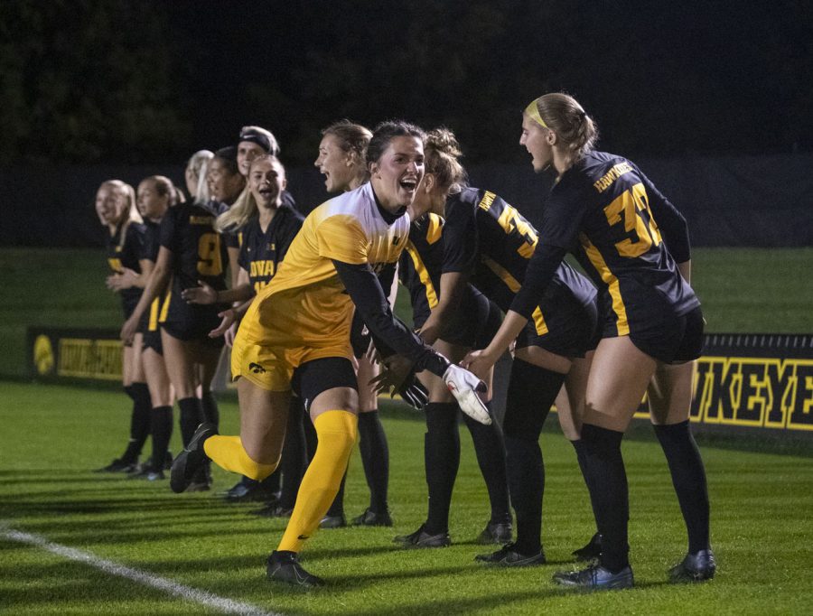 University+of+Iowa+goalkeeper+Macy+Enneking+gets+announced+in+the+starting+lineup+during+a+soccer+game+between+Iowa+and+Minnesota+at+the+UI+Soccer+Complex+on+Thursday+Oct.+21%2C+2021.+The+Hawkeyes+defeated+the+Gophers+1-0.+