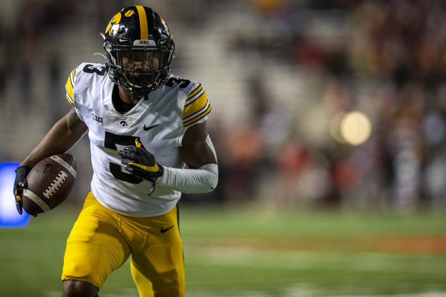 Iowa+wide+receiver+Tyrone+Tracy+Jr.+runs+into+the+end+zone+for+a+touchdown+during+a+football+game+between+Iowa+and+Maryland+at+Maryland+Stadium+on+Friday%2C+Oct.+1%2C+2021.+Tracy+Jr.+had+one+touchdown.+The+Hawkeyes+defeated+the+Terrapins+51-14.