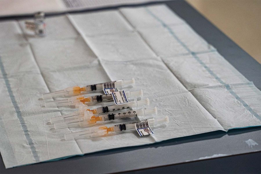 Syringes for the COVID-19 vaccine lay on a counter at the VA Medical Center in Iowa City on Tuesday, Dec. 22, 2020. The center received the Moderna vaccine for its employees.