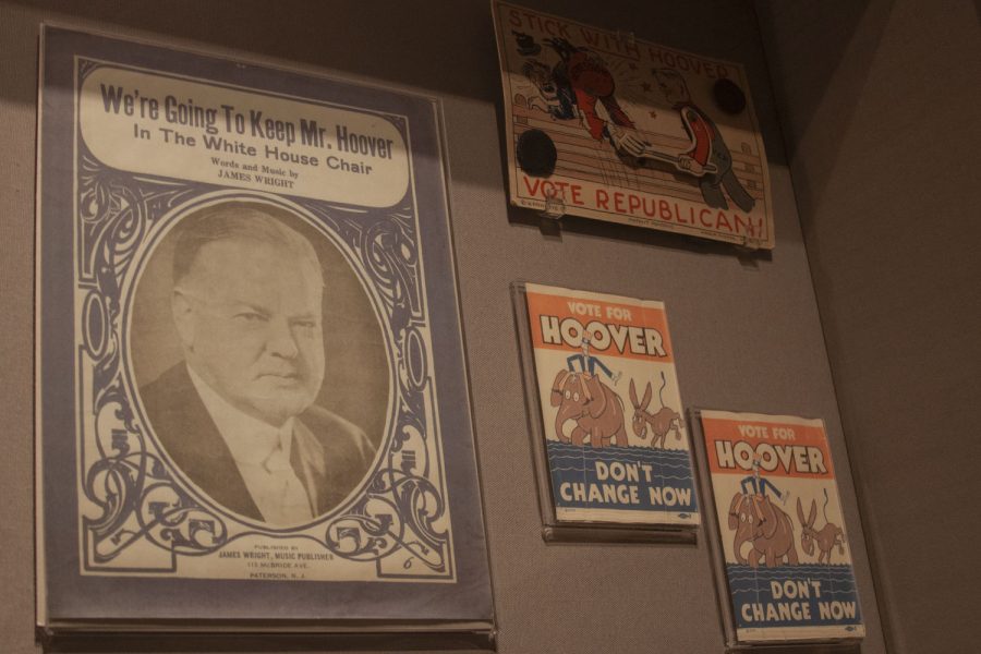 Political campaigns shown in the Great Depression exhibit at the Herbert Hoover Presidential Library and Museum on Oct. 29, 2021. (Dimia Burrell/The Daily Iowan)