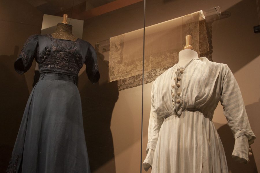 Dresses shown in the Lou Henry Hoover exhibit at the Herbert Hoover Presidential Library and Museum on Oct. 29, 2021. (Dimia Burrell/The Daily Iowan)