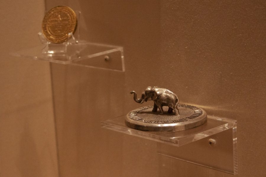 A paperweight from the Republican National Convention displayed in the Years of Struggle and Acclaim exhibit at the Herbert Hoover Presidential Library and Museum on Oct. 29, 2021. (Dimia Burrell/The Daily Iowan)