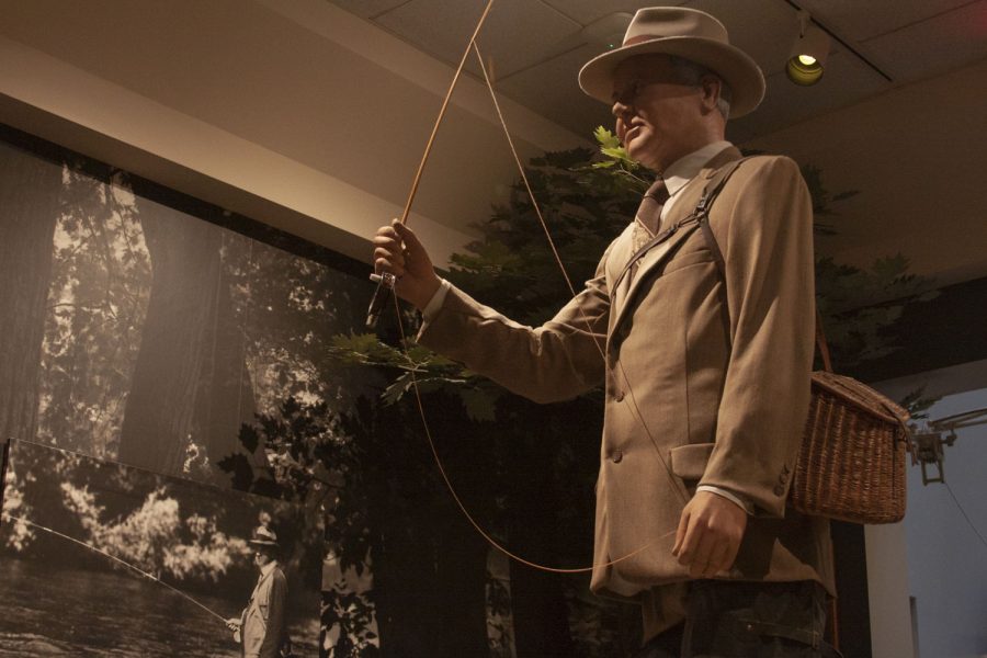 A statue of Herbert Hoover fishing at the Herbert Hoover Presidential Library and Museum on Oct. 29, 2021. (Dimia Burrell/The Daily Iowan)