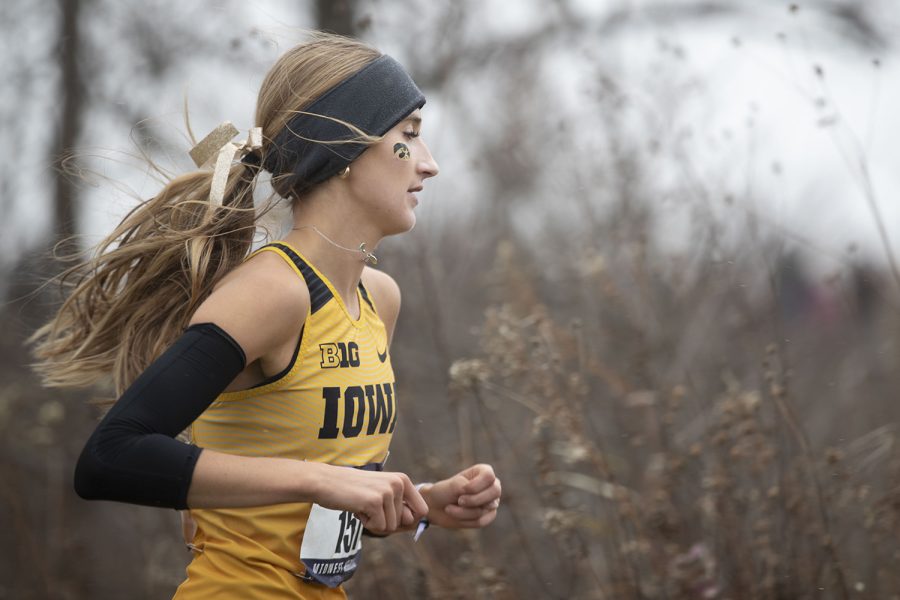 Iowas Brooke McKee competes in the 6K race during the NCAA Midwest Regional on Friday, Nov. 13, 2021 at the Ashton Cross Country Course. McKee finished 62nd with a time of 21:47.56.