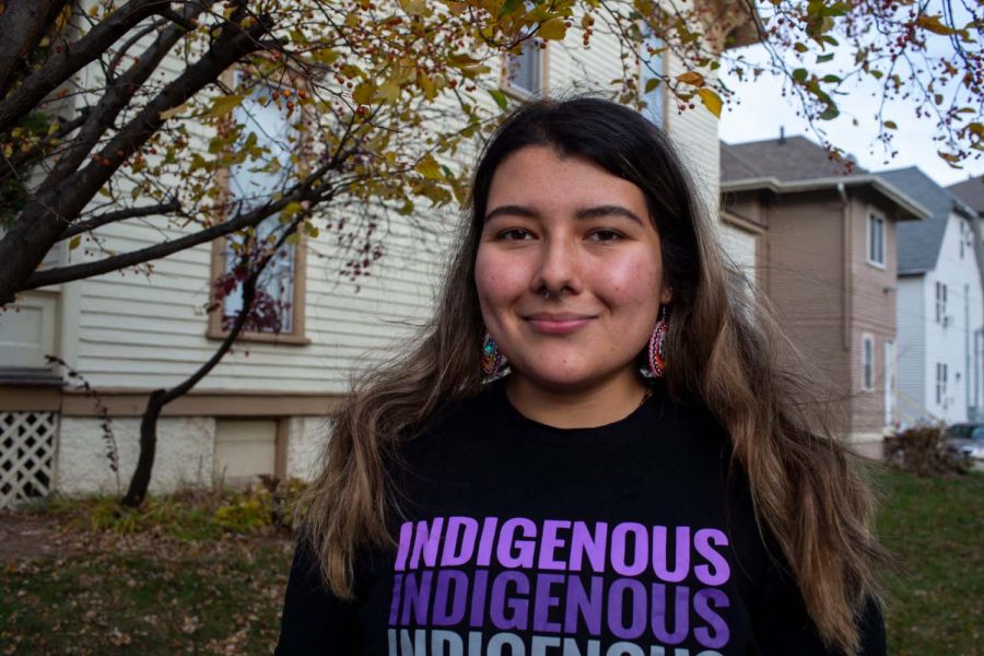 Abigail Buffalo, an indigenous student at the University of Iowa, poses for a portrait on Tuesday, Nov. 16, 2021. 