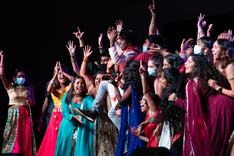 Members of the Indian Student Alliance and the South Asian Student Alliance and event performers celebrate the Diwali Festival at the Iowa Memorial Union Main Lounge on Saturday, Nov. 6, 2021.