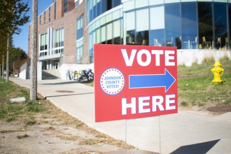 A voting sign is seen outside of Petersen Residence Hall on Tuesday, Nov. 2, 2021. 
