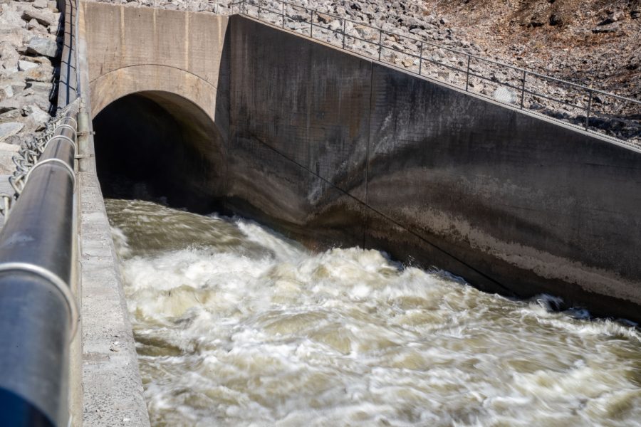 Water rushes out of the Coralville dam on Tuesday, Oct. 26, 2021. 