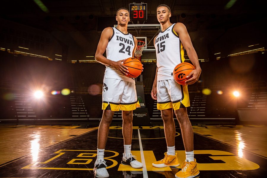 Kris Murray and Keegan Murray stand for a photo during Iowa Mens basketball media day at Carver Hawkeye Arena, Monday, Oct. 11, 2021.
