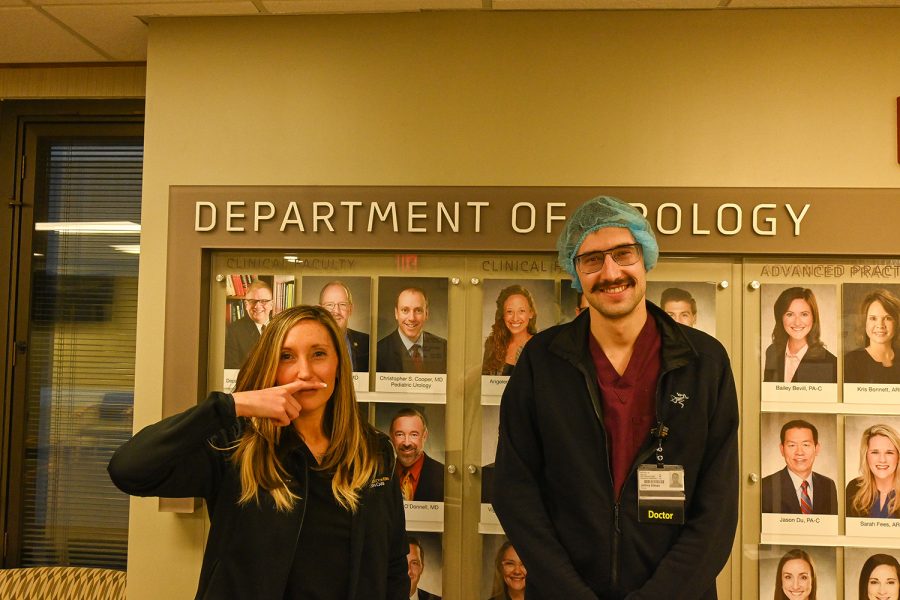Two doctors show off their mustaches for BeardUP!, November 7, 2021. They and other doctors participate in this tradition every November to promote men’s health.