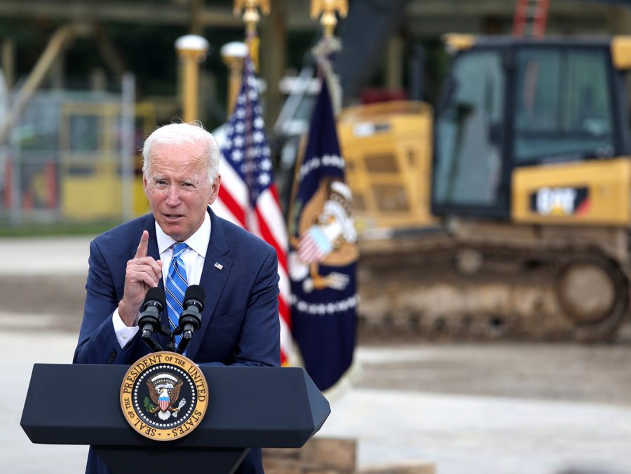 President Biden speaks to workers and elected officials at the International Union of Operating Engineers Local 324 in Howell, Michigan on October 5, 2021. Biden talked about the bipartisan infrastructure bill and his Build Back Better plan.