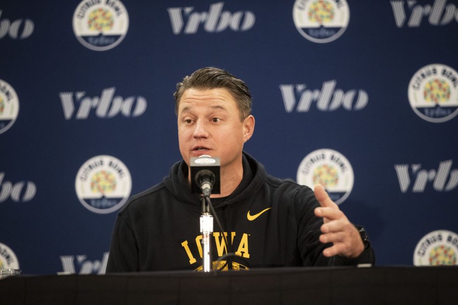 Iowa+offensive+coordinator+Brian+Ferentz+answers+questions+during+a+press+conference+for+the+2022+Vrbo+Citrus+Bowl+between+Iowa+and+Kentucky+at+the+Rosen+Plaza+Hotel+in+Orlando%2C+Fla.%2C+on+Wednesday%2C+Dec.+29%2C+2021.+Ferentz+discussed+the+quarterback+situation+for+Saturday%E2%80%99s+game.+%E2%80%9CI+think+we+have+pretty+much+made+our+mind+up+on+what+we+are+going+to+do+on+Saturday.%E2%80%9D+Ferentz+did+not+specify+a+starter.
