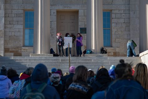 Students walk out of Iowa City City High School to show activism for abortion laws on Thursday, Dec. 16, 2021.