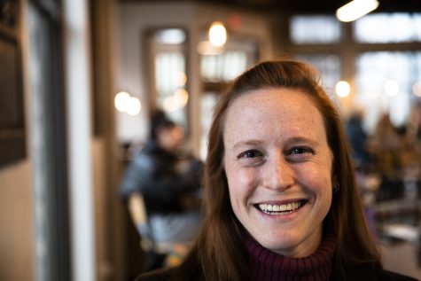 Elinor Levin, Iowa House of Representative candidate for District 89, poses for a portrait at Encounter Cafe in Iowa City on Friday, Dec. 10, 2021.