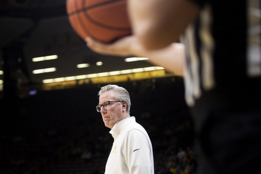 Iowa head coach Fran McCaffery watches action on court during a men’s basketball between Iowa and Maryland at Carver-Hawkeye Arena on Monday, Jan. 3, 2022. Officials called 35 fouls in the matchup. The Hawkeyes defeated the Terrapins, 80-75.