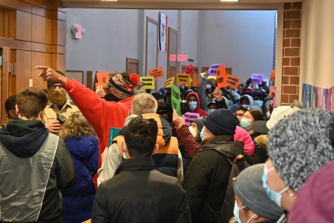 Excluded worker protesters express anger when learn they can’t go inside the room or speak to the Board of Supervisors during a meeting in the Johnson County Administration Building on Monday, Jan. 24, 2022. 