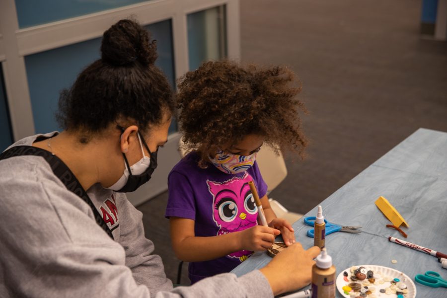 The Iowa City Public Library welcomed children to create and decorate wooden owls on Sunday, Jan. 30, 2022. This was a part of their weekly “Sunday Fun Day” for their Winter reading program. The theme for this season is “Reading is a Hoot!” 