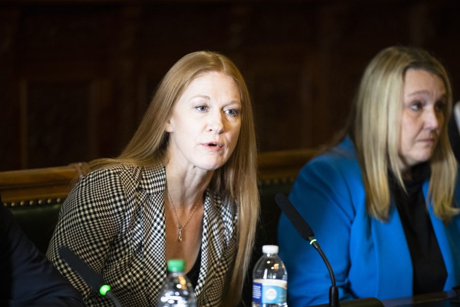Iowa Senator Amy Sinclair, R-Allerton, speaks at a press conference at the Iowa State Capitol in Des Moines, Iowa on Tuesday, January 4, 2022.. (Gabby Drees/The Daily Iowan)