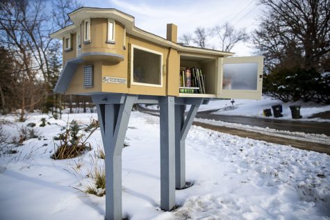 A lending library is seen on Park Road in Iowa City on Tuesday, Jan. 18, 2022.
