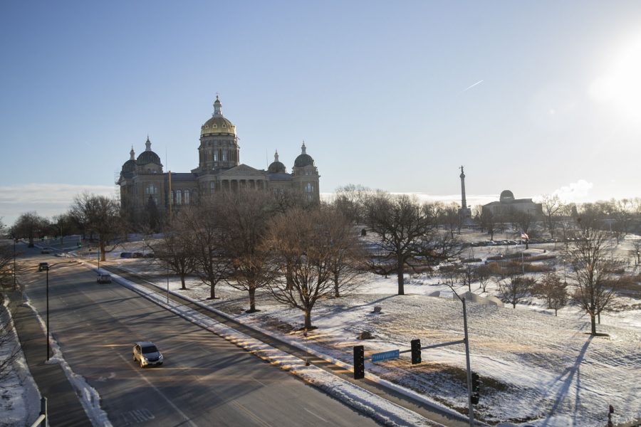 The Iowa State Capitol is seen before the opening of the 2022 Legislative Session in Des Moines, Iowa, on Monday, Jan. 10, 2022. (Grace Smith/The Daily Iowan)