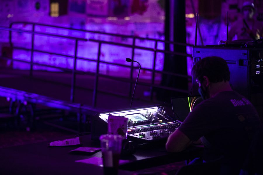 A sound operator operates the sound board during Dance Marathon at the Iowa Memorial Union at the University of Iowa in Iowa City on Saturday, Feb. 5, 2022. The fundraiser was held virtually with limited in-person participants. 