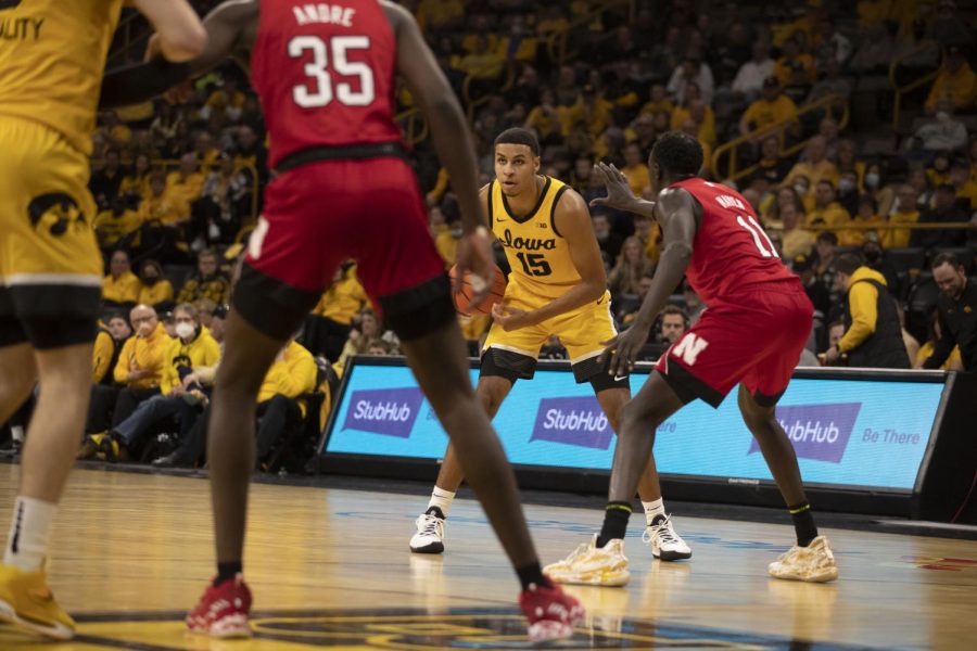 Iowa+forward+Keegan+Murray+dribbles+the+basketball+during+Iowas+98-75+win+over+Nebraska+at+Carver-Hawkeye+Arena+on+Sunday.+Murray+scored+a+career-high+37+points+in+the+Hawkeye+win.