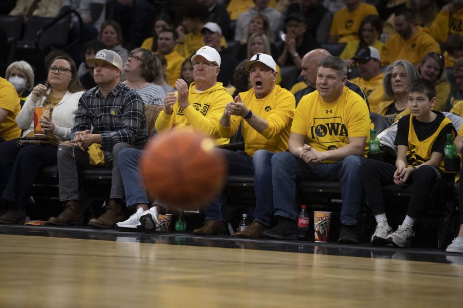 Fans applaud during a men’s basketball game between Iowa and Nebraska at Carver-Hawkeye Arena on Sunday, Feb 13, 2022. Iowa improved to 15-6 with the win. The Hawkeyes defeated the Cornhuskers, 98-75. 