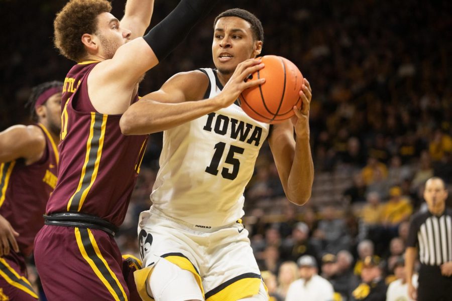 Iowa+forward+Keegan+Murray+attempts+a+shot+during+the+Iowa+mens+basketball+game+against+Minnesota+at+Carver-Hawkeye+Arena+on+Sunday.