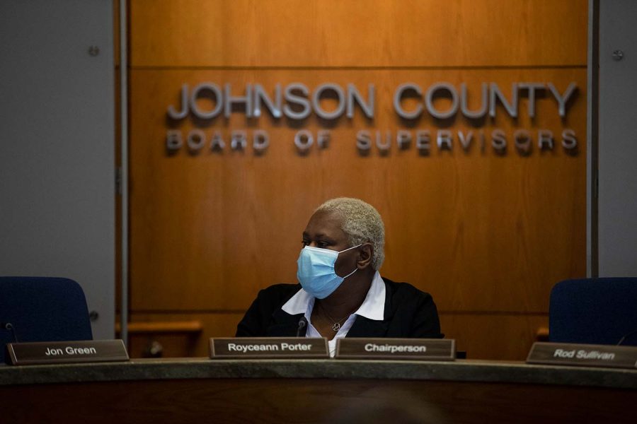 Chairperson Royceann Porter listens during a Johnson County Board of Supervisors in Iowa City on Wednesday, Jan. 18, 2022. 