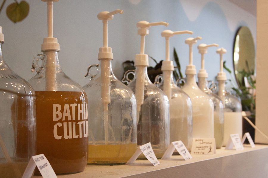 A refill station for shampoo bottles is seen at Basic Goods in Iowa City on Wednesday, Feb. 2, 2022. 