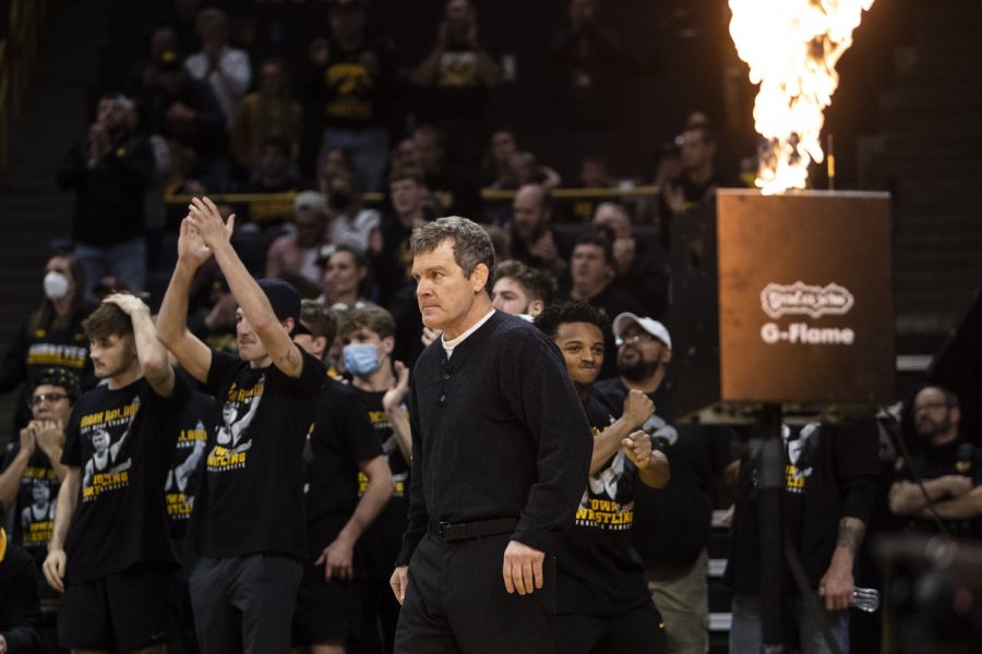 Iowa+head+coach+Tom+Brands+prepares+his+team+during+a+wrestling+meet+between+No.+2+Iowa+and+No.+9+Wisconsin+in+Carver-Hawkeye+Arena+on+Saturday%2C+Feb.+5%2C+2022.+The+Hawkeyes+defeated+the+Badgers%2C+29-6.