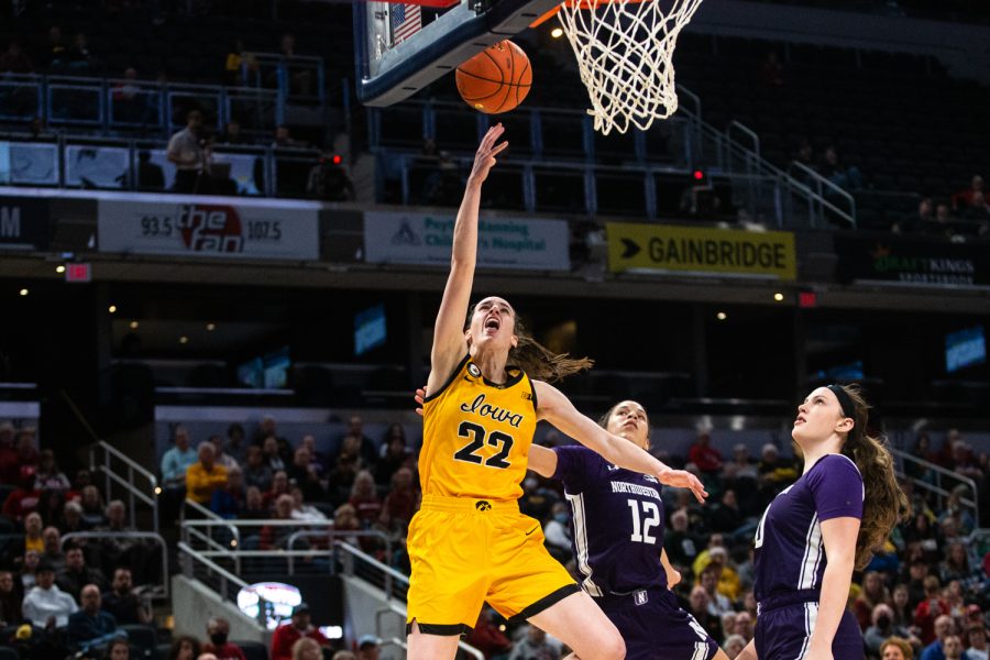 Iowa guard Caitlin Clark shoots the ball during a basketball game between No. 2 Iowa and No. 7 Northwestern during the Big Ten Womens Basketball Tournament at Gainbridge Fieldhouse in Indianapolis, IN, on Friday, March 4, 2022. Clark earned 19 points. The Hawkeyes beat the Wildcats, 72-59.