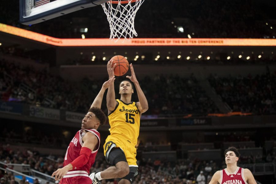 Iowa+mens+basketball+forward+Keegan+Murray+goes+up+for+a+shot+in+a+Big+Ten+Tournament+semifinal+game+against+Indiana+at+Gainbridge+Fieldhouse+in+Indianapolis+on+March+12%2C+2022.