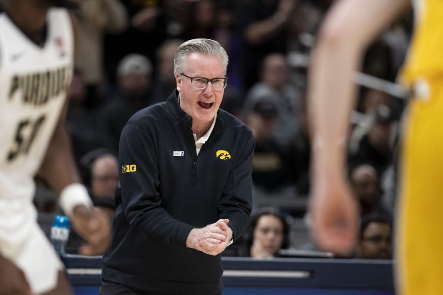 Iowa+head+coach+Fran+McCaffery+yells+during+the+2022+Big+Ten+Men%E2%80%99s+Basketball+Championship+between+No.+5+Iowa+and+No.+3+Purdue+at+Gainbridge+Fieldhouse+in+Indianapolis+on+Sunday%2C+March+13%2C+2022.+The+Hawkeyes+defeated+the+Boilermakers%2C+75-66.
