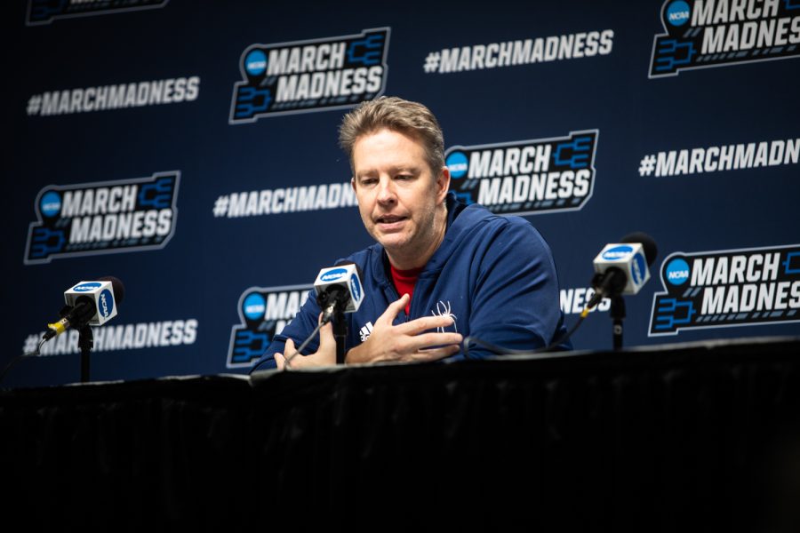 Richmond head coach Chris Mooney speaks during a press conference at KeyBank Center in Buffalo, N.Y., on Wednesday, March 16, 2022. This is such an extraordinary accomplishment for a team. The Iowa Hawkeyes face the Richmond Spiders at the first round of the NCAA Mens Basketball Championship Tournament on Thursday, March 17, 2022.
