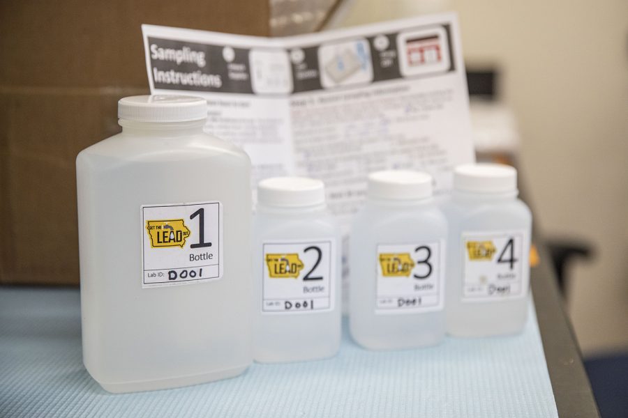 A Get the Lead Out sample kit sits in the Seamans Center on Tuesday, March 29, 2022. 