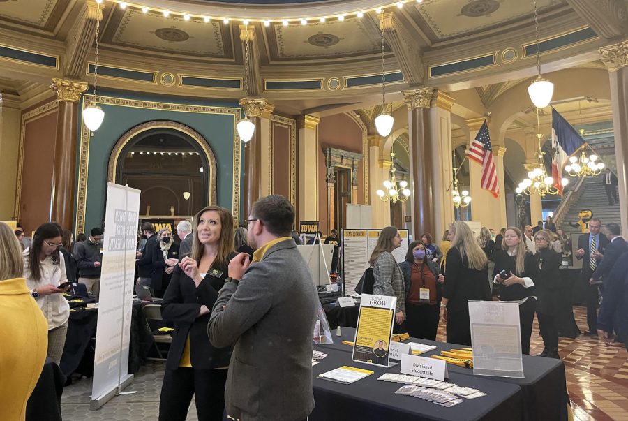 University of Iowa students and staff gathered at the state Capitol in Des Moines to advocate for the university to state lawmakers on Thursday. 