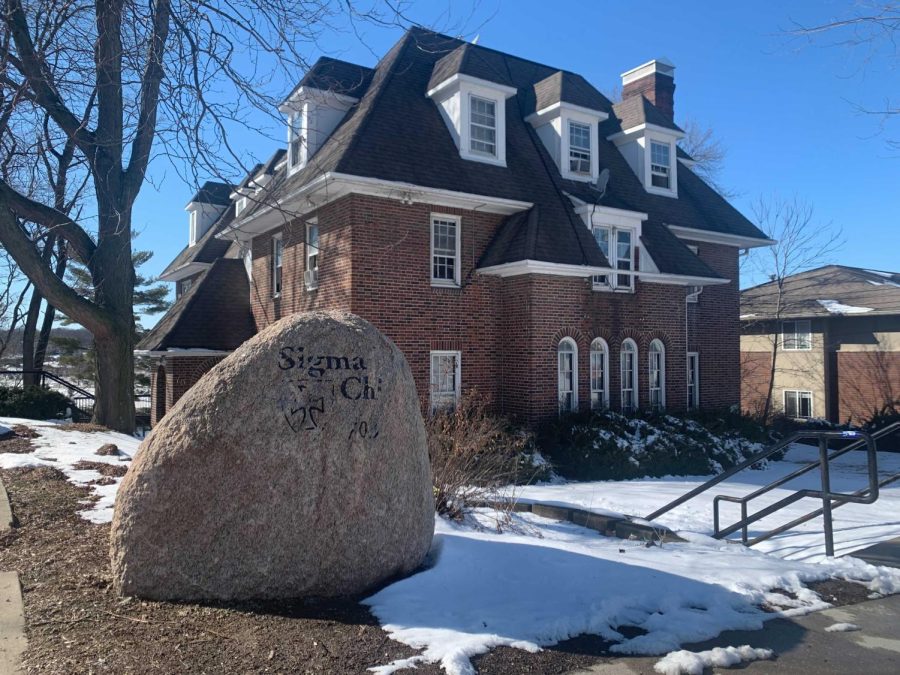 The University of Iowa Sigma Chi house is seen on Tuesday, March 8, 2022. The UI chapter was suspended by the Executive Committee of the Sigma Chi International Fraternity