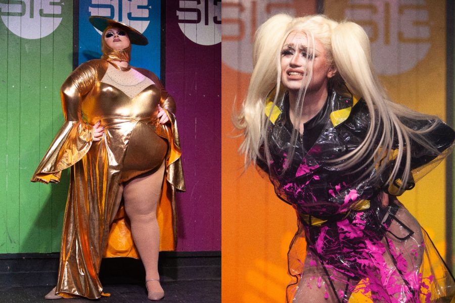 Drag queen Barbara Lusch Light (left) and Drag queen Daphne Danger (right) perform at the semifinal round of the Studio 13 Star Search Drag Contest Sunday, March 6, 2022. 