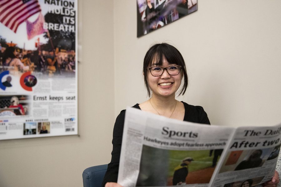 Daily Iowan Opinions and Amplify Editor Hannah Pinski, who will serve as 2022-23 Executive Editor, poses for a portrait in the Daily Iowan newsroom on Monday, March 28, 2022.