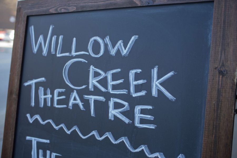 A sign outside the Willow Creek Theater on March 9, 2022.