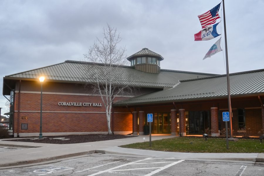 The Coralville City Hall is seen on Wednesday, April 6, 2022.