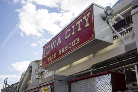 An Iowa City firetruck is seen in downtown Iowa City on Monday, Feb. 28, 2022. 