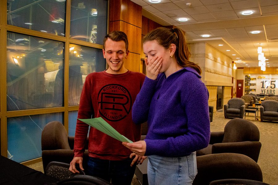 Patrick Johnson and Vera Barkosky find out they will be the President and Vice President of USG in the IMU on Friday, April 1, 2022. 
