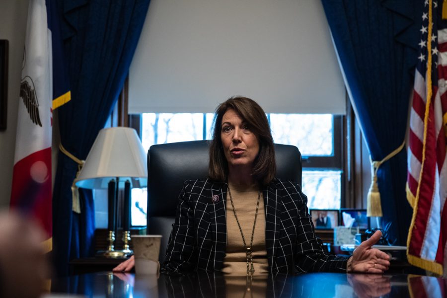U.S. Rep. Cindy Axne, D-Iowa, speaks in a Daily Iowan interview at the Cannon House Office Building in Washington, D.C. on Tuesday, April 5, 2022.