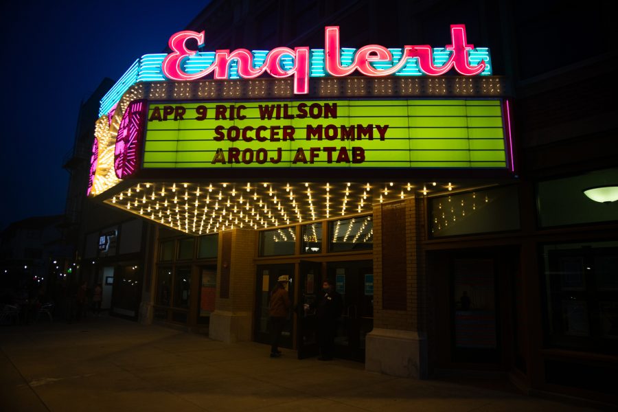 The Englert Theatre marquee is seen during day three of the Mission Creek Festival in Iowa City on Saturday, April 9, 2022.