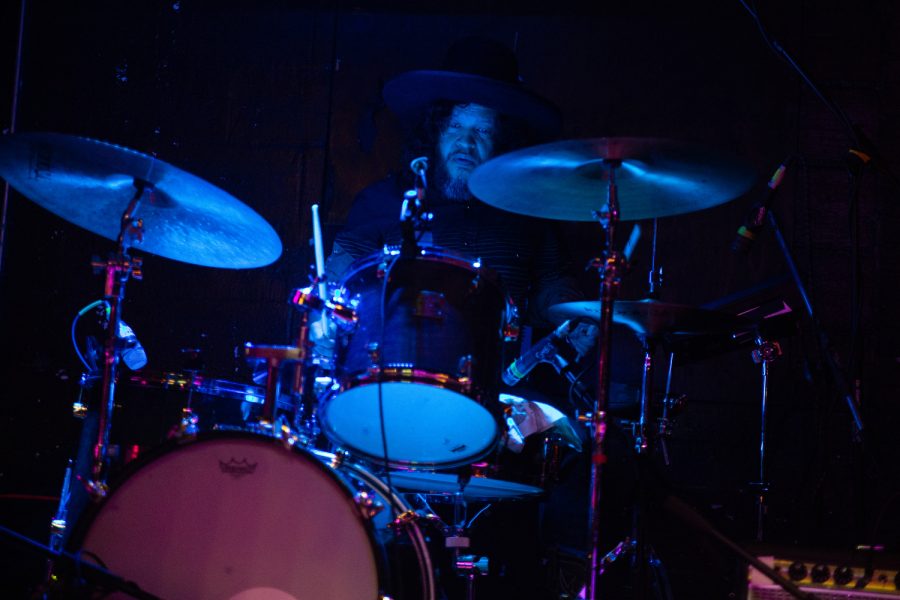 Dos Santos drummer Daniel Villarreal-Carrillo plays at Gabes during day three of the Mission Creek Festival in Iowa City on Saturday, April 9, 2022.