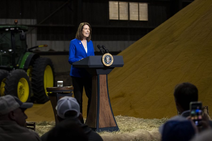 U.S.+Rep.+Cindy+Axne%2C+D-Iowa%2C+speaks+during+President+Joe+Biden%E2%80%99s+visit+at+the+POET+Bioprocessing+ethanol+plant+in+Menlo%2C+Iowa%2C+on+Tuesday%2C+April+12%2C+2022.+Axne+attended+the+visit+with+Biden.