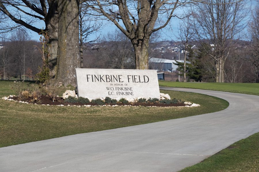 A Finkbine field sign is seen during the 2022 men’s golf Hawkeye Invitational at Finkbine Golf Course on April 16, 2022.